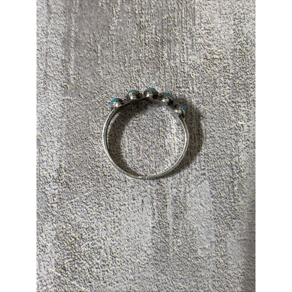 Native American Zuni Turquoise Petit Point Ring Sz 8 Snake Eyes Arrow - Picture 8 of 10